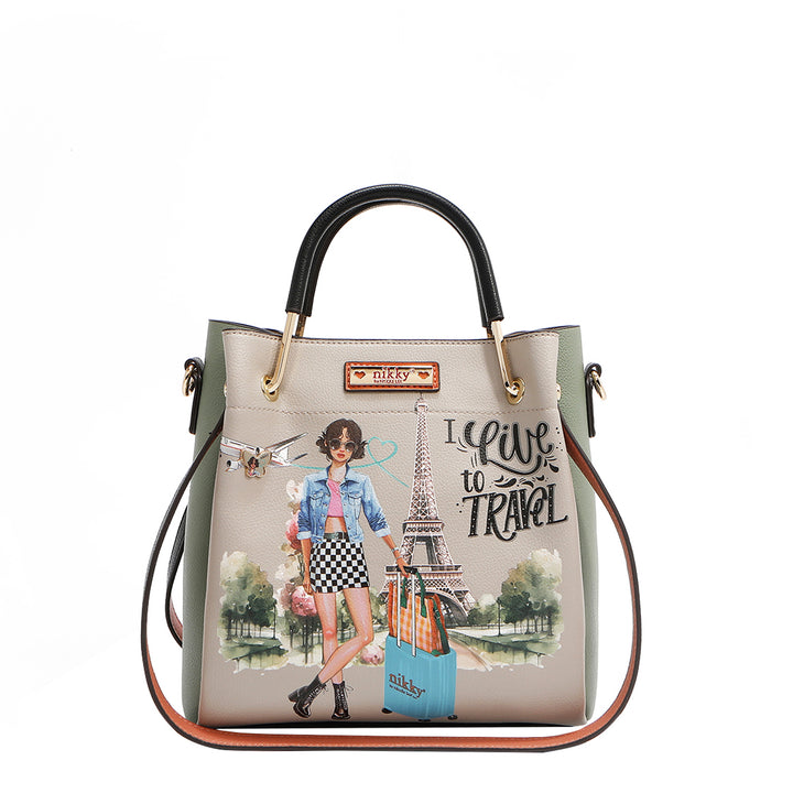 I LIVE TO TRAVEL SMALL BUCKET BAG