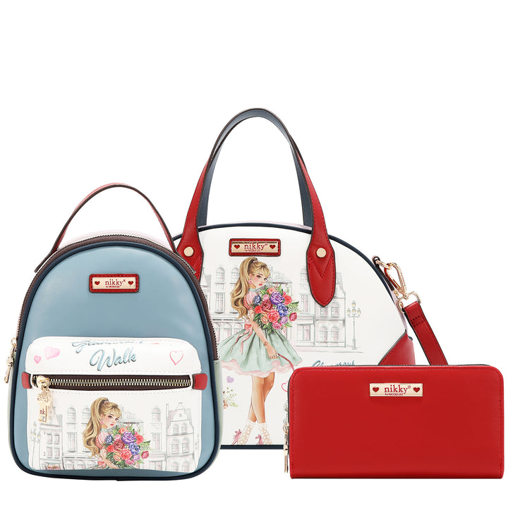 GLAMOROUS WALK 3PC SET (SATCHEL, MINI BACKPACK, WALLET)