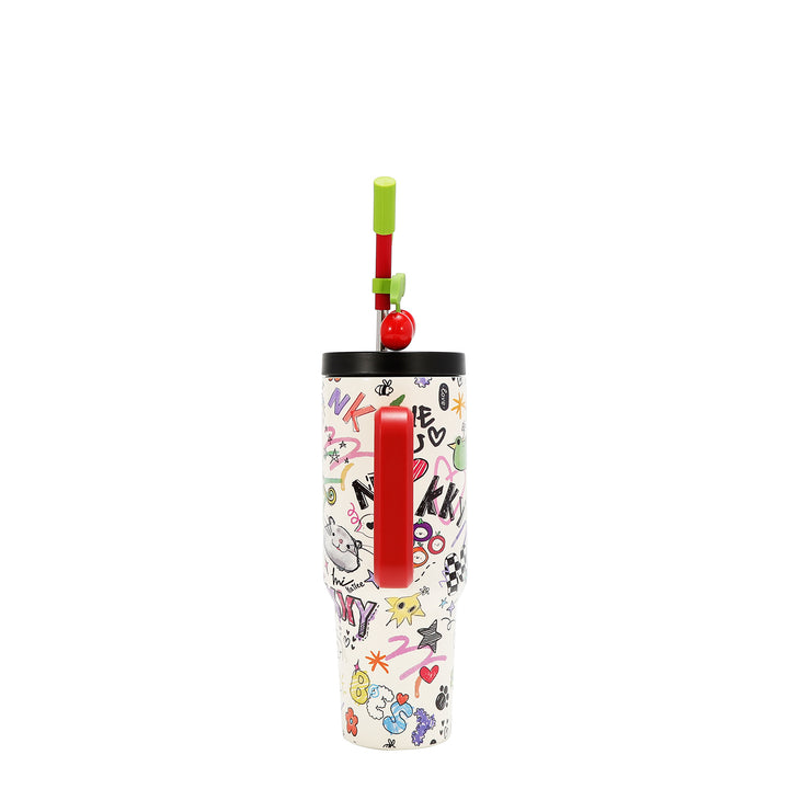 HANDLED TUMBLER WITH ACCENT CHERRY STRAW